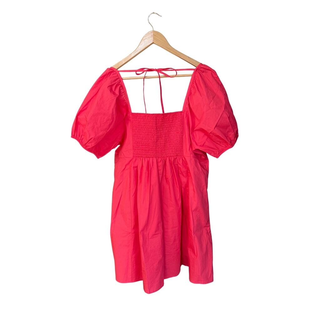 Draper James Coral Cotton Smocked Baby Doll Puff Sleeve Pockets Dress Sz XL - Picture 3 of 9
